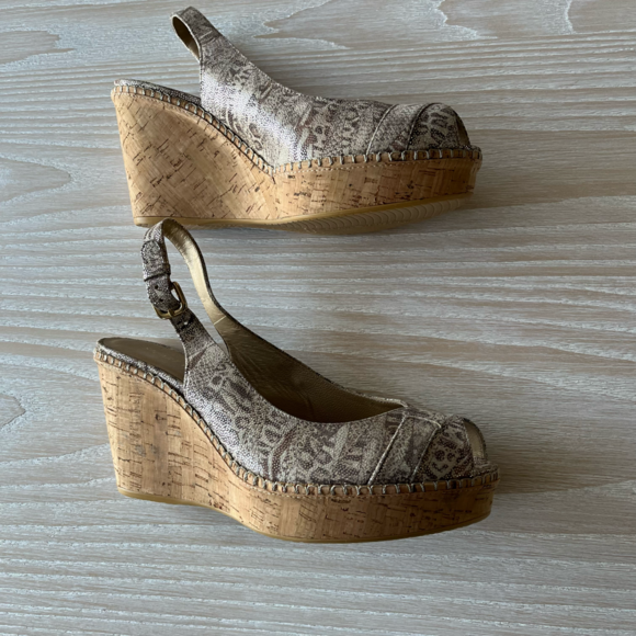 Stuart Weitzman sandal Jean slingback peep toe cork wedge size 9 NWOT - Picture 14 of 17
